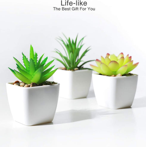 DuHouse Fake Succulents Plants Artificial Potted Faux Plant in Mini Square White Pots for Home Office Bathroom Desk Shelf Decor Set of 4(Green)...