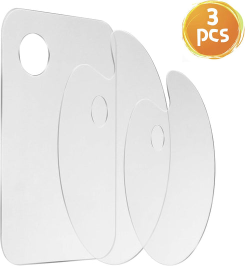 3pcs Acrylic Paint Palette Clear Art Palette for Adults & Kids, Transparent Non-Stick Oil Paint Palette with Protective Kraft for DIY Craft Art Pa...