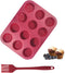 Silicone Mini Muffin Pan, 12-Cup Mini Cupcake Pan with Silicone Pastry Brush for Making Mini Egg Muffin, Keto Diet, BPA Free, Dark Red...