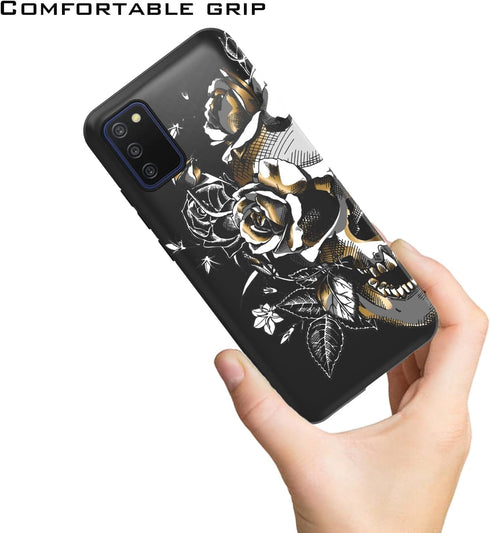 EnCases Cell Phone Case for Samsung Galaxy A03S, Samsung A03S Classic Black TPU Skull Shockproof Bumper Protective Case Cover for Women Girls Men...
