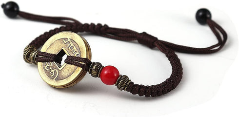 2Pcs Lucky Braide Red String Feng Shui Copper Coin Bracelet Bangle Handmade Adjustable Attract Money Wealth Bracelet for Women Men Friend Good Luc...