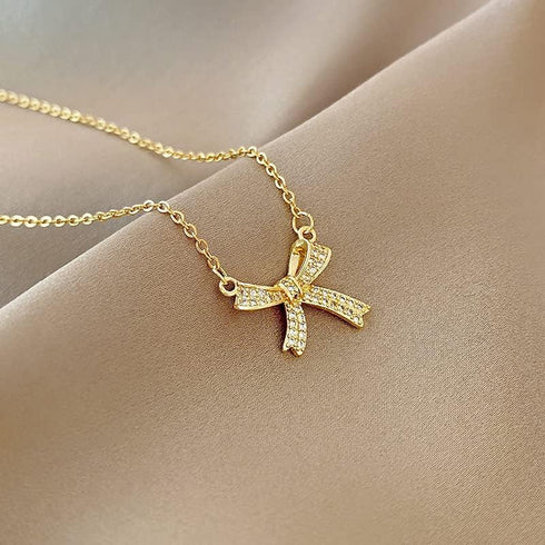 Super flash full drill bow-tie necklace, clavicle chain female niche design sense neck ornaments neck chain temperament accessories...