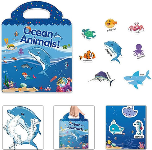 Reusable Sticker Book for Kids, Ocean Stickers Educational Learning Toys Travel Stickers Activity Books for Toddler Girls Boys Age 3+ Birthday Gif...