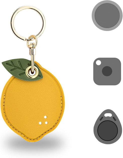 Cute Leather Keychain Case for Apple AirTag, Tile Mate, Galaxy SmartTag, eufy SmartTrack Link and Key Fob, Anti-Scratch (lemon)...