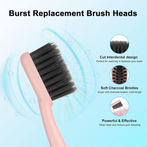 YUNCHI Replacement Toothbrush Heads for Burst Electric Toothbrush Adults with Dust Cover Caps, Soft Charcoal Bristles for Deep Cleaning, Plaque Re...
