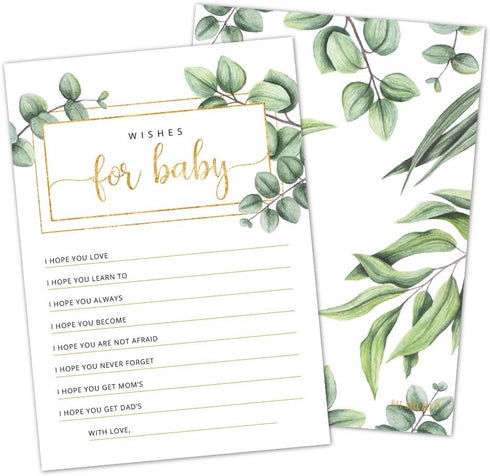 Baby Shower Wishes Cards - Gender Neutral Wishes for Baby Cards (Set of 50) -Double-Sided Advice and Wishes Cards Baby Shower Keepsake - Watercolo...