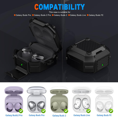 for Samsung Galaxy Buds 2 Pro/Buds Pro/Buds Live/Buds 2 Case Cover/Galaxy Buds FE (2023),with Anti-Drop Lock That Doubles as a Phone Stand,Black.....
