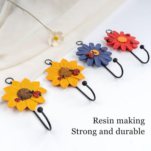 Notakia Creative Daisy Resin Wall Hooks Wall Mounted Art Flower Iron Hook Hand-Painted Hanging Coat/Hat/Key/Towel Hooks Home Decoration(Set of 4)...
