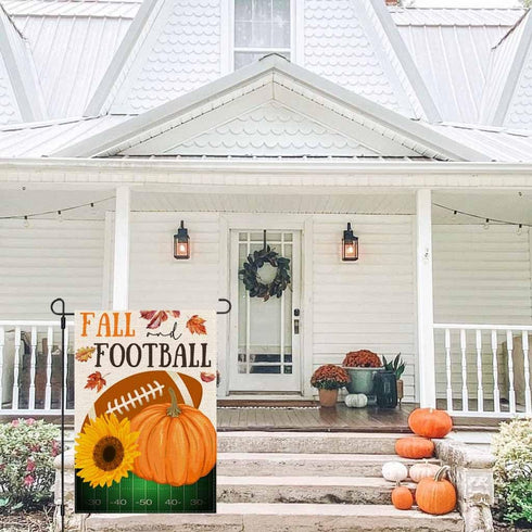 Fall Football Garden Flag 12x18 Inch Double Sided Pumpkin Outdoor Fall Football Party Decorations Sign Autumn Farmhouse Small Burlap Garden Flags ...