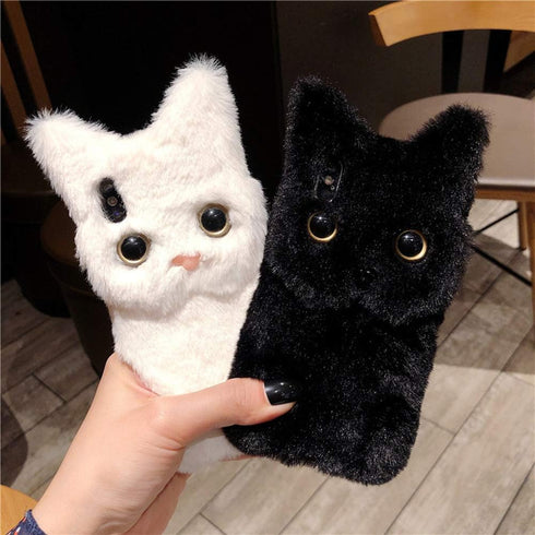 SGVAHY Furry Case for iPhone 7/8/SE2/SE3 Cute Cat Black Fur Fluffy Soft Warm Plush Fuzzy with Bling Glitter Protective Case for Women Girls...