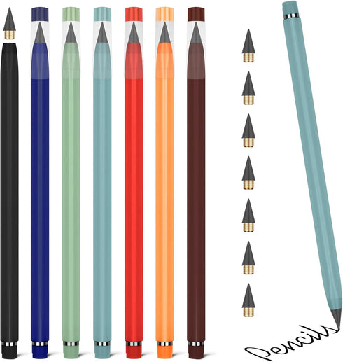Inkless Pencil,7PCS Infinity Pencil with Extra 7 Eraser Reusable Inkless Everlasting Pencil with 7 Replaceable Nibs Pencil for Writing Drawing Stu...