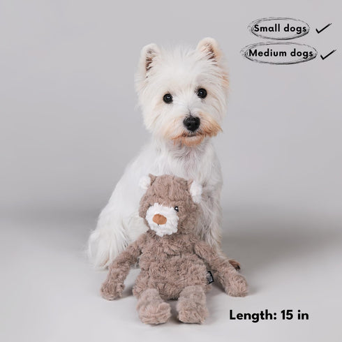 Stuffless Dog Toy, Plush Puppy Squeaky Toy with Bear Design for Foraging Snuggling Fetch Retrieve, No Stuffing Crinkle Snuffle Puzzle Chew Toy for...