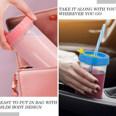 Glass Drinking Bottle Travel Drinking Jars 6 Pack, 16oz Mason Jars Regular Mouth Beverage Bottle with Airtight Lids &Straws, Reusable Water Bottle...