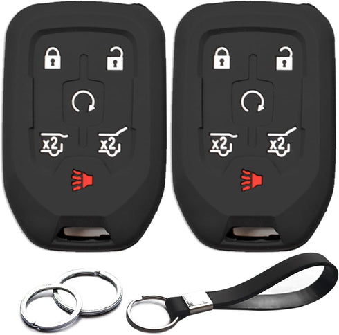 2pcs Compatible with Chevy Chevrolet Suburban Tahoe Suburban 3500 HD Terrain Yukon XL 1500 Black Key Fob Cover Case Key Chain Protector Keyless Re...
