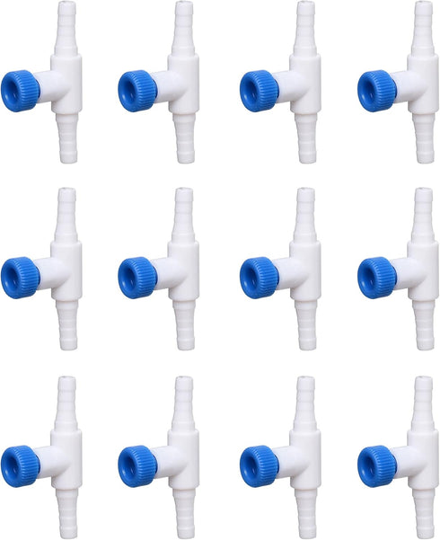 ALEGI Aquarium Control Valves for Aquarium Air Pump Single Way Plastic Air Flow Control Regulator for 3/16" ID Tubing 12 Pack (White & Blue)...