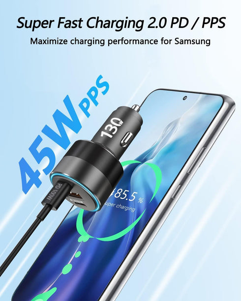 130W USB C Car Fast Charger with 100W Cable,PD 100W PPS 45W QC5 30W Cigarette Lighter Type C Charger for iPad Pro MacBook Pro Air Laptop iPhone 15...