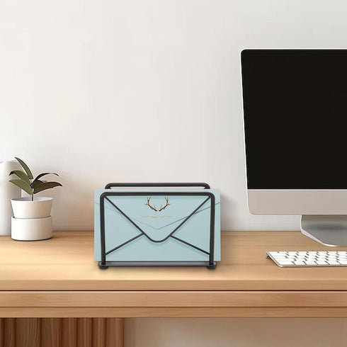 Modern Mail Holder for Home Office, Metal Letter Organizer Sorter for Desk, Cutout Mail Envelope Design, Bill Filling Paper Document Rack, Envelop...