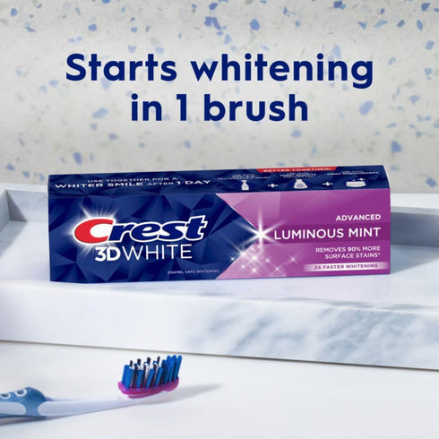 Crest 3D White Advanced Luminous Mint Teeth Whitening Toothpaste, 3.7 oz Pack of 4 - Helps Remove Surface Stains, Whitens Teeth, Strengthens Tooth...