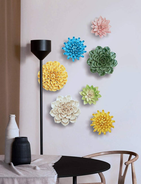 SEINHIJO Ceramic Flower Wall Decor 3D Wall Art Sculpture Modern Arts Gifts Yellow 5.1inch...