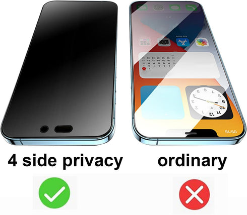 2 Pack 360 Degree Anti-glare Privacy Tempered Glass for iPhone 14 Pro Max Anti-Spy 4 Directions Matte Screen Protector Film 4 Sides Anti-Peeping 6...