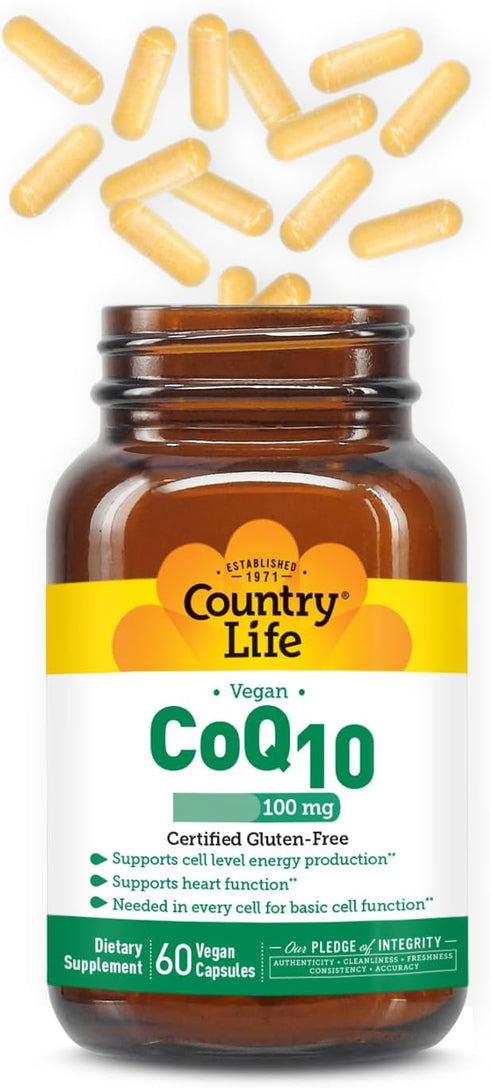 Country Life Simply CoQ10 100mg – Supports Heart Function & Cellular Energy, Vegan Softgels, Certified Gluten-Free, Non-GMO Supplement, 60 ct – Ca...