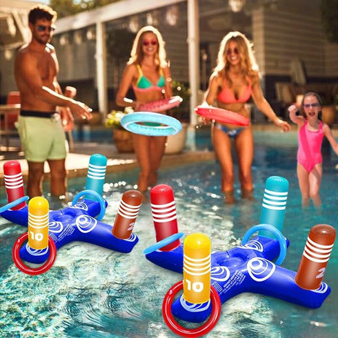 2 Pack Pool Toys Game Set with 8 Rings Pool Games for Kids Adult Inflatable Pool Ring Toss Pool Toys for Kids Teen Multiplayer Floating Swimming P...
