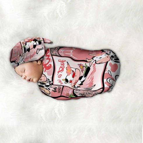 Who Love Cows Newborn Swaddle Blankets with Hat Sets,Newborn Receiving Blanket for Boy Girl,Swaddle Sack Shower One Size...