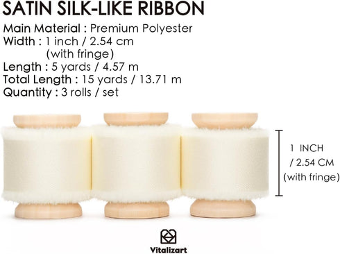 Vitalizart Silk Satin Ribbon 1 Inch x 15 Yard Wooden Spool Cream White Handmade Frayed Ivory Ribbon for Gift Wrapping Baby Shower Wedding Bridal B...