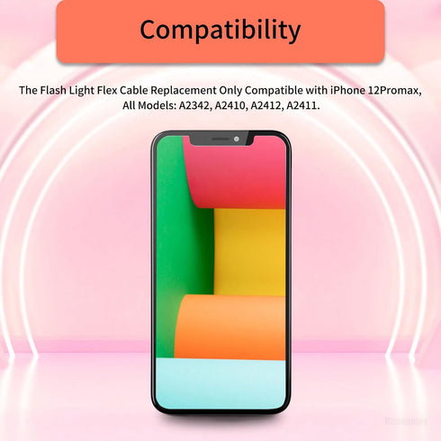 Flash Light Flex Cable Replacement for iPhone 12 Pro Max Repair Flashlight Part Fix Silent Switch with Pre-Installed Metal Bracket Holder 12Promax...