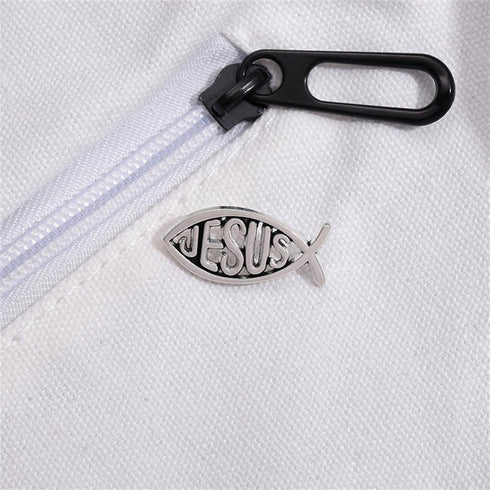 Jesus Fish Brooch Silver Tone Cartoon Fish Pin Christian Jewelry Lapel Pin Popular with Christian Bikers Marine Animal Brooch Enamel Pin Badge Chr...