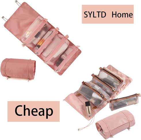 Detachable Cosmefic Bag, 4 IN 1 Removable Portable Toiletry Travel Hanging Makeup Bags Organizer,Bathroom Bag for Shower (Pink)...