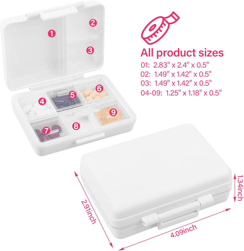 9-Grid Pill Organizer,Portable Pill Box,Large Capacity Compartments,Travel Pill Container,Medicine Dispenser,Pill Purse,Pill Case for Vitamins, Fi...