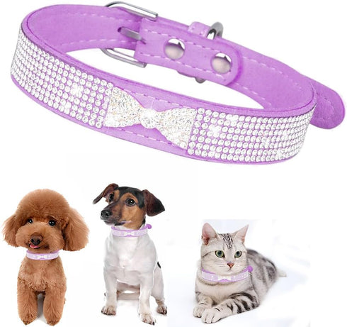 Bling Dog Collars for Small Dogs, Rhinestone Pet Collars, Pink Diamond Puppy Collar for XXS XS Small Medium Large Female Dogs Girl Cats,Purple L...