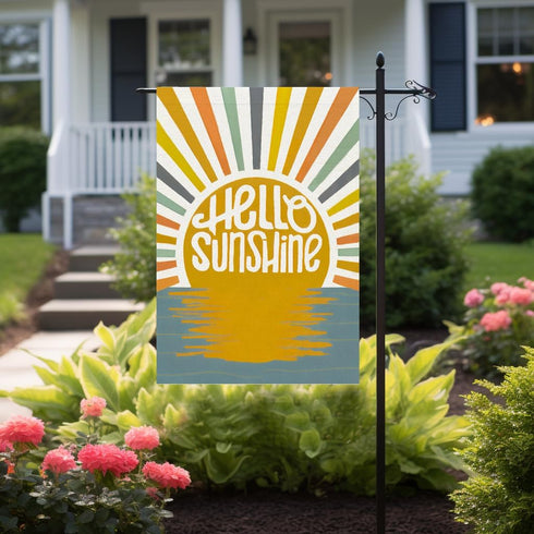 Summer Garden Flags for Outside, Hello Sunshine Garden Flag 12x18 Inch Vertical Double Sided Sunrise Burlap Small Seasonal Yard Decoration...