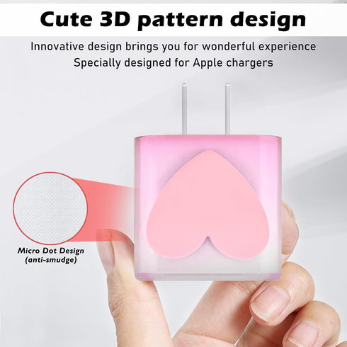 Cute Cable Protector for iPhone Charger Adapter with Gradient 3D Love Heart Design for Women Girls,Transparent Data Line USB Cover Wire Cord Saver...