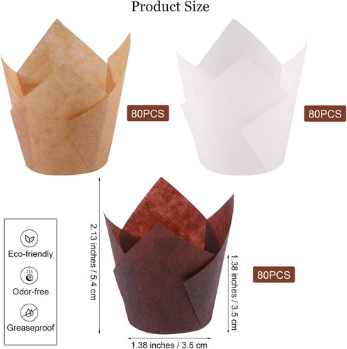 Aodaer 240 Pieces Mini Tulip Baking Cups Muffin Liners Cupcake Cases Baking Cup Holders for Wedding, Birthday, Baby Shower, Brown, Natural, White...