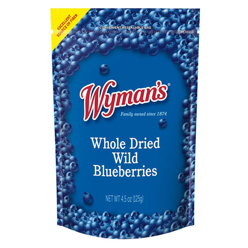 Wyman's Whole Dried Wild Blueberries - 100% Wild Blueberries, No Sugar Added, Snack Food, Topping, Baking, Resealable Bag - 4.5oz...