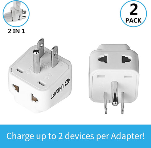 UK to US Travel Adapter, India to US Plug Adapter, Unidapt Adapters for USA, 2-pack, Plug Converter, USA travel adapter, EU to US with Dual Inputs...