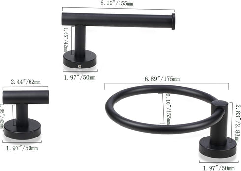 Bathroom Hardware Set 3 Piece-Robe Hook, Hand Towel Holder and Toilet Paper Holder for Bathroom Towel Rack Heavy Duty Towel Hanger Wall Mounted Ba...