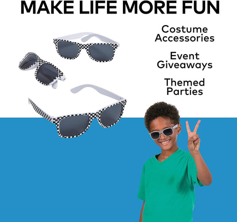 Fun Express 4 1/4" Kids Checkered Flag Race Car Plastic Sunglasses - 12 Pc. - Great For Racing Themed Birthdays and Special Events...