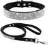 Cute Dazzling Sparkling Elegant Fancy Soft Suede Leather Bling Rhinestone Crystal Jeweled Pet Cat Dog Puppy Collar Dog Leash Combo Set (XXS(Neck 6...