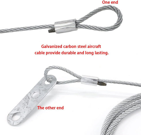 Garage Door Safety Cable for Extension Springs Galvanized Carbon Steel 8.5ft x 1/8" 7x7 Strands - 1Pair...