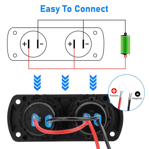 Linkstyle 12V USB Outlet, QC3.0 USB-A Port, PD USB-C Port, Cigarette Lighter Socket with Voltmete Switch, Outlet Socket Panel for Car Boat...