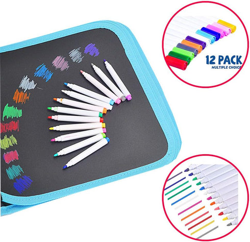 Washable Kids Coloring Markers Set - 12 Pieces Replacement Non-Toxic Drawing Pens for Erasable Doodle Book, Exercise Book, Paper and Other Art Act...
