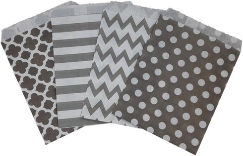Biodegradable Paper Candy Cookie Bags - Food Safe Favor Bags for Parties - 100 Count, Assorted 4 Designs (Grey)...