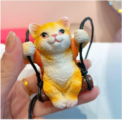 Cute Swinging Cat Car Mirror Hanging Accessories Fun Interior Rearview Mirrors Decoration (Orange Cat)...