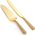 Dicunoy 2 PCS Gold Cake Knife and Server Set, Wedding Cake Cutting Utensils, Vintage Engraved Cake Cutter and Serving Spatula for Birthday, Party,...