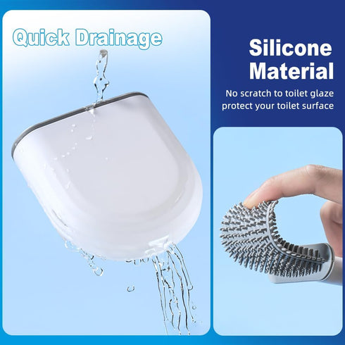 Toilet Brush, Silicone Toilet Brush, Toilet Bowl Brush and Holder Set, Floor Standing, Wall Mounted without Drilling, White...