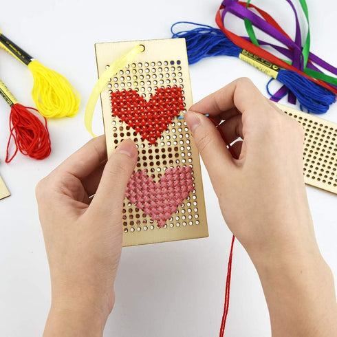 8Pcs Art and Crafts Sewing Wooden Bookmark Cross Stitch Embroidery Kit + 12pcs Sewing Threads for Beginner and Teens(Not Include Instructions)......