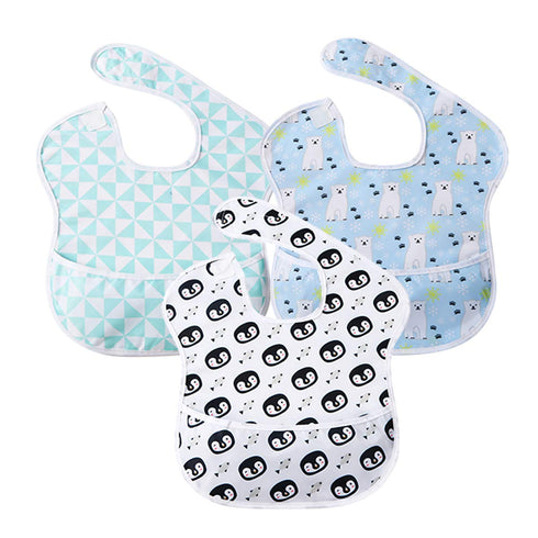 Little Dimsum 3 pack Baby Waterproof Bib Easy to Clean Feeding Weaning Bibs Adjustable Closed for Babies Toddlers with Large Pocket 6-36Months(Pen...